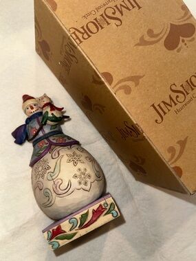 Jim Shore Winter Friends Multicolor White Snowman Figurine with Pastel Accents
